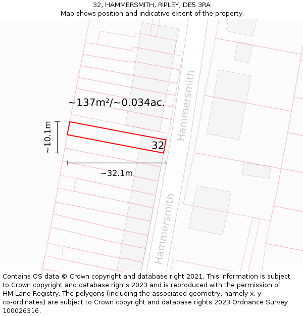 32, HAMMERSMITH, RIPLEY, DE5 3RA: Plot and title map