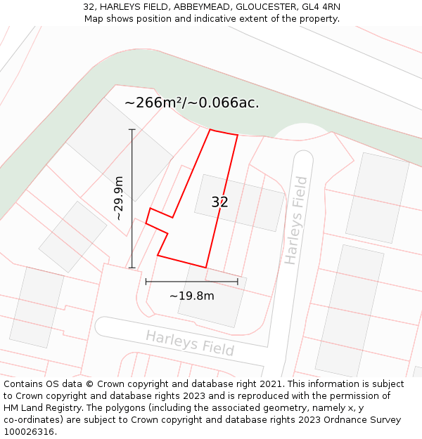 32, HARLEYS FIELD, ABBEYMEAD, GLOUCESTER, GL4 4RN: Plot and title map