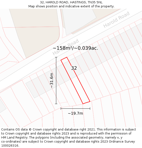 32, HAROLD ROAD, HASTINGS, TN35 5NL: Plot and title map
