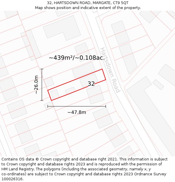 32, HARTSDOWN ROAD, MARGATE, CT9 5QT: Plot and title map