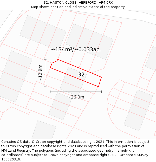32, HASTON CLOSE, HEREFORD, HR4 0RX: Plot and title map