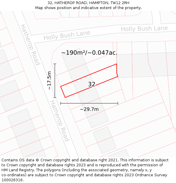 32, HATHEROP ROAD, HAMPTON, TW12 2RH: Plot and title map