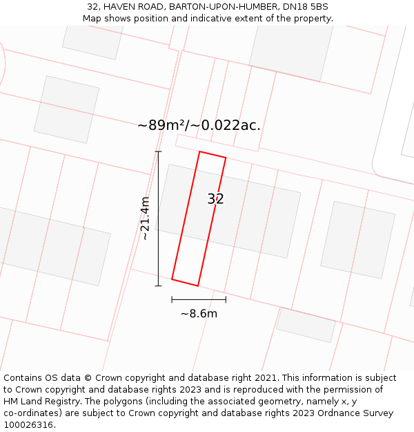 32, HAVEN ROAD, BARTON-UPON-HUMBER, DN18 5BS: Plot and title map