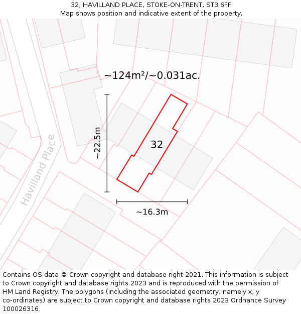 32, HAVILLAND PLACE, STOKE-ON-TRENT, ST3 6FF: Plot and title map