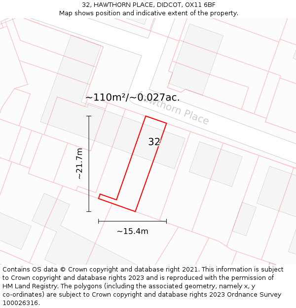 32, HAWTHORN PLACE, DIDCOT, OX11 6BF: Plot and title map