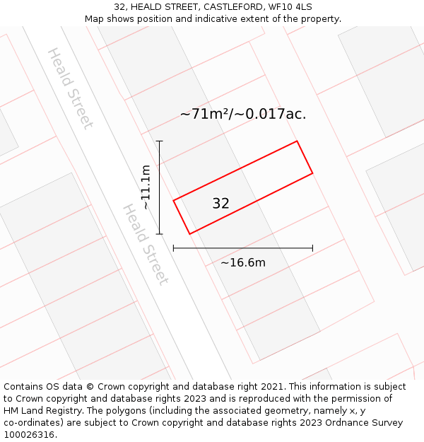 32, HEALD STREET, CASTLEFORD, WF10 4LS: Plot and title map