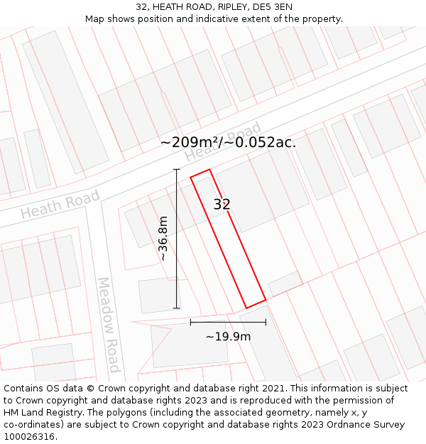 32, HEATH ROAD, RIPLEY, DE5 3EN: Plot and title map