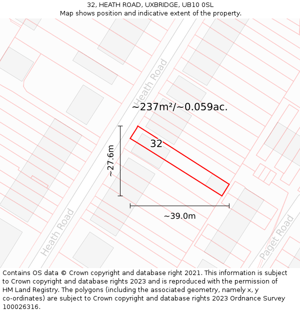 32, HEATH ROAD, UXBRIDGE, UB10 0SL: Plot and title map