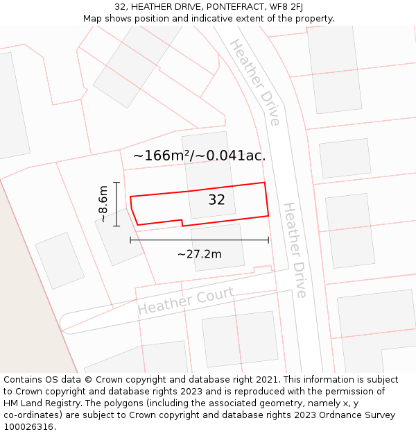 32, HEATHER DRIVE, PONTEFRACT, WF8 2FJ: Plot and title map