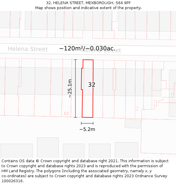 32, HELENA STREET, MEXBOROUGH, S64 9PF: Plot and title map