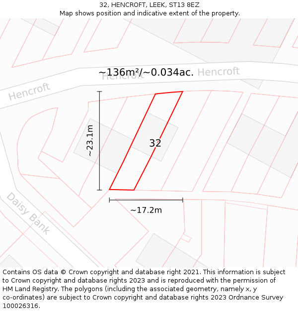 32, HENCROFT, LEEK, ST13 8EZ: Plot and title map