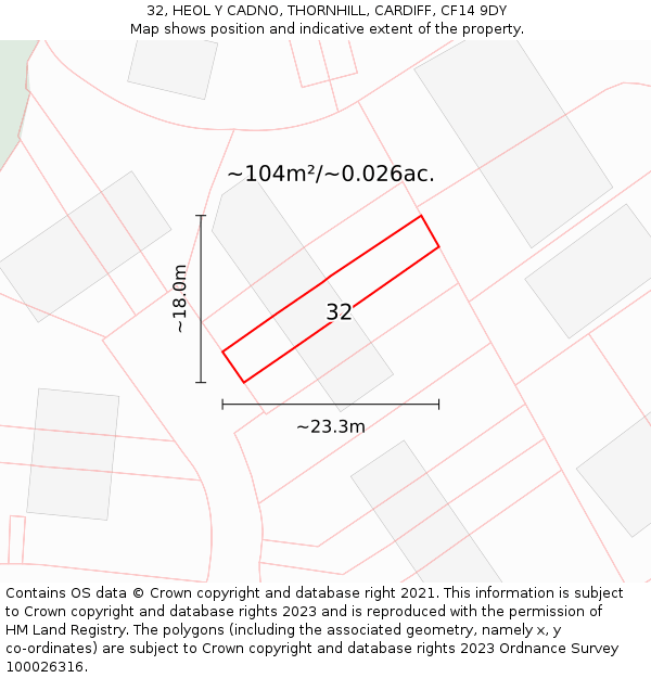 32, HEOL Y CADNO, THORNHILL, CARDIFF, CF14 9DY: Plot and title map