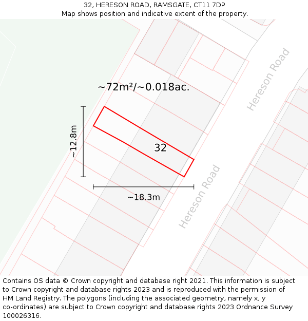 32, HERESON ROAD, RAMSGATE, CT11 7DP: Plot and title map