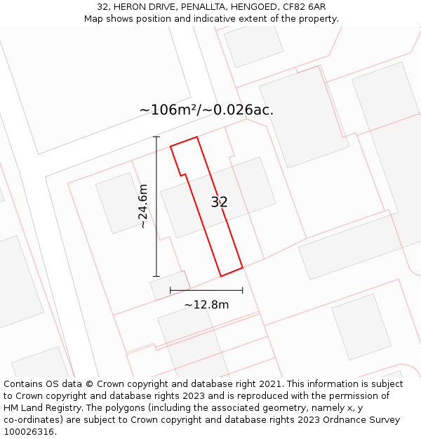 32, HERON DRIVE, PENALLTA, HENGOED, CF82 6AR: Plot and title map