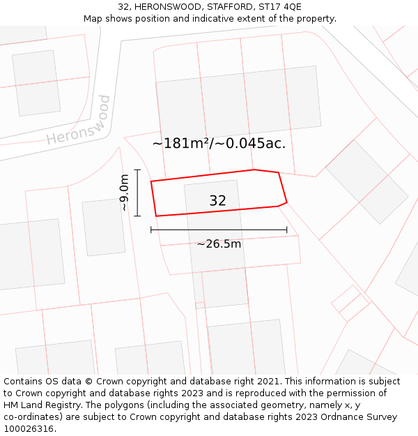 32, HERONSWOOD, STAFFORD, ST17 4QE: Plot and title map