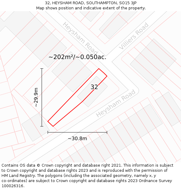 32, HEYSHAM ROAD, SOUTHAMPTON, SO15 3JP: Plot and title map