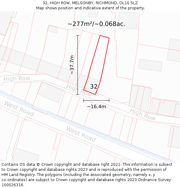 32, HIGH ROW, MELSONBY, RICHMOND, DL10 5LZ: Plot and title map
