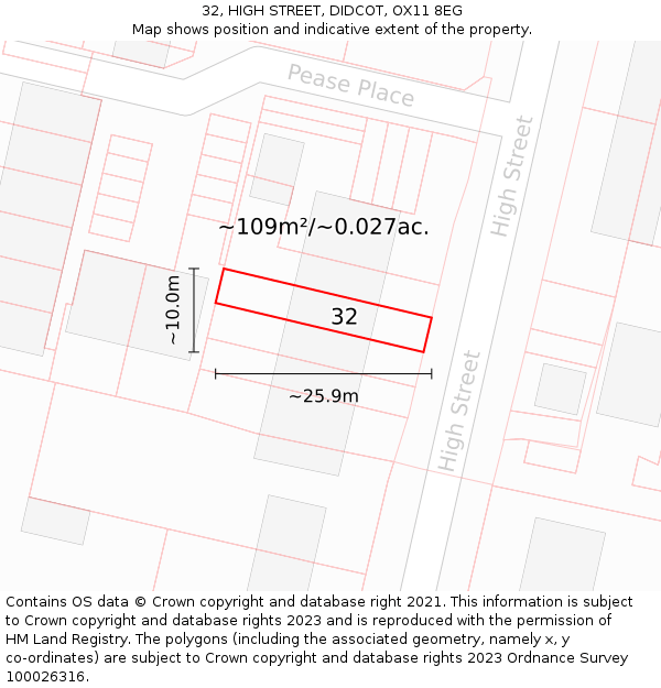 32, HIGH STREET, DIDCOT, OX11 8EG: Plot and title map