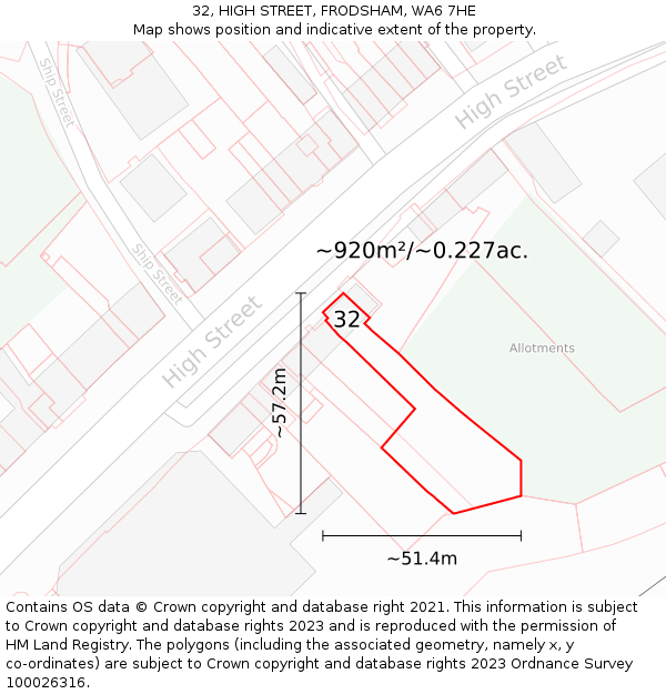 32, HIGH STREET, FRODSHAM, WA6 7HE: Plot and title map