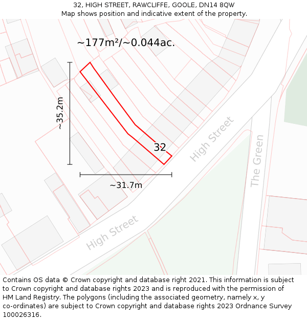 32, HIGH STREET, RAWCLIFFE, GOOLE, DN14 8QW: Plot and title map