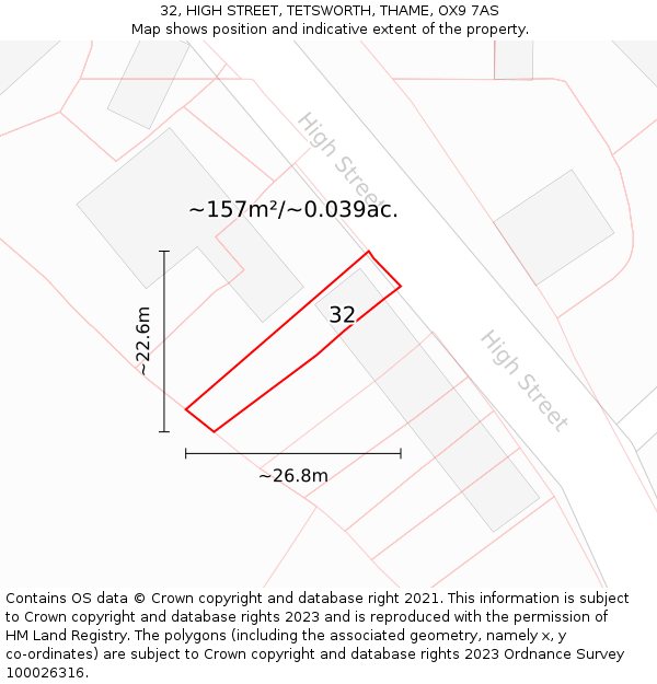 32, HIGH STREET, TETSWORTH, THAME, OX9 7AS: Plot and title map
