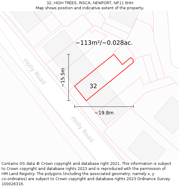 32, HIGH TREES, RISCA, NEWPORT, NP11 6HH: Plot and title map