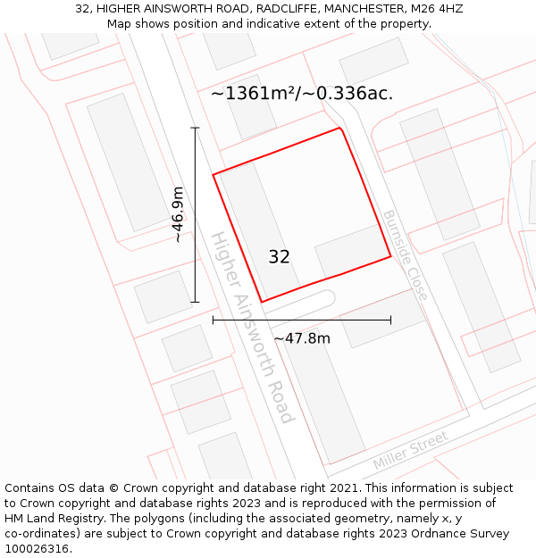 32, HIGHER AINSWORTH ROAD, RADCLIFFE, MANCHESTER, M26 4HZ: Plot and title map