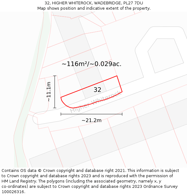 32, HIGHER WHITEROCK, WADEBRIDGE, PL27 7DU: Plot and title map