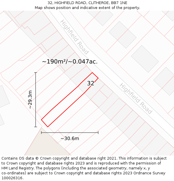 32, HIGHFIELD ROAD, CLITHEROE, BB7 1NE: Plot and title map