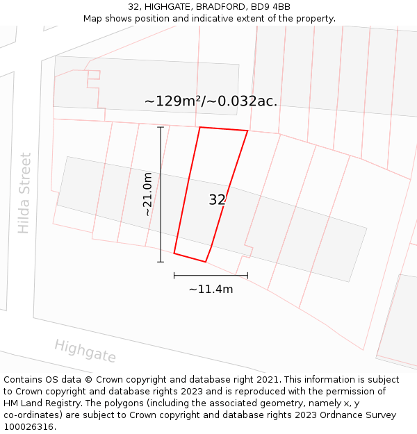 32, HIGHGATE, BRADFORD, BD9 4BB: Plot and title map