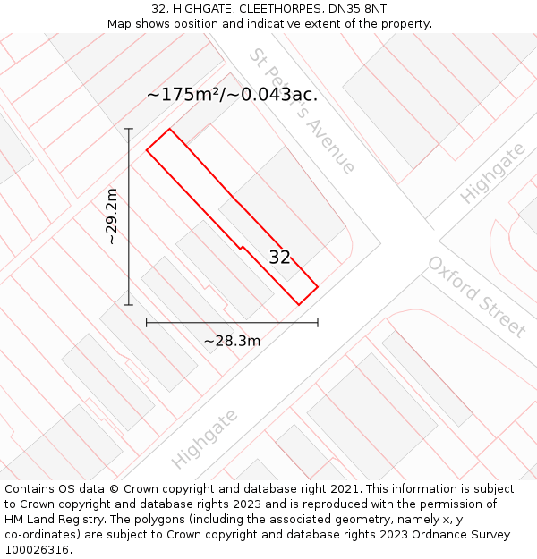 32, HIGHGATE, CLEETHORPES, DN35 8NT: Plot and title map