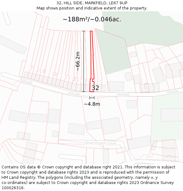 32, HILL SIDE, MARKFIELD, LE67 9UP: Plot and title map