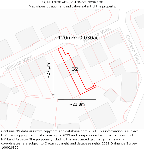 32, HILLSIDE VIEW, CHINNOR, OX39 4DE: Plot and title map