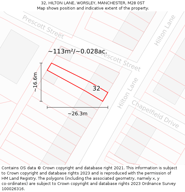 32, HILTON LANE, WORSLEY, MANCHESTER, M28 0ST: Plot and title map