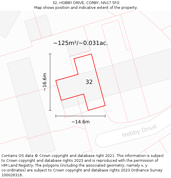 32, HOBBY DRIVE, CORBY, NN17 5FG: Plot and title map