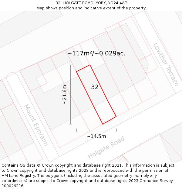 32, HOLGATE ROAD, YORK, YO24 4AB: Plot and title map