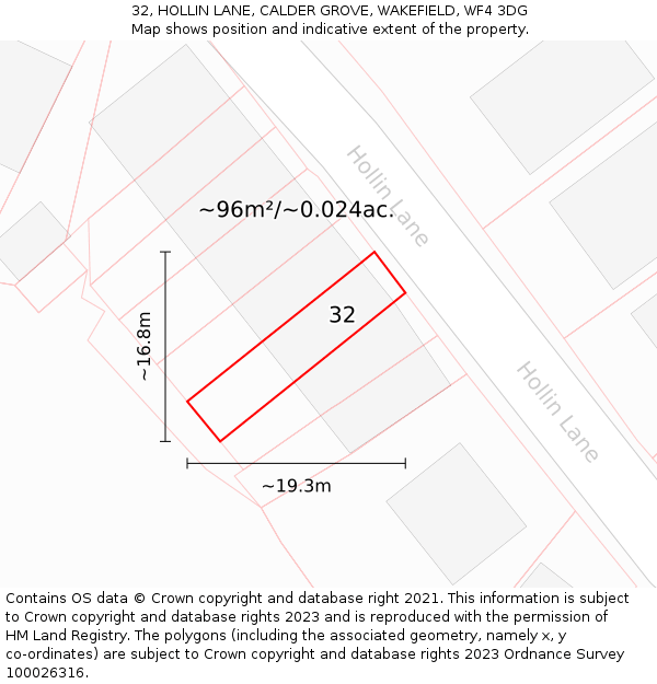 32, HOLLIN LANE, CALDER GROVE, WAKEFIELD, WF4 3DG: Plot and title map