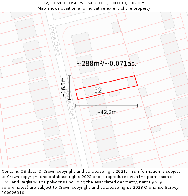 32, HOME CLOSE, WOLVERCOTE, OXFORD, OX2 8PS: Plot and title map