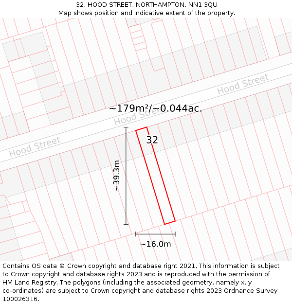 32, HOOD STREET, NORTHAMPTON, NN1 3QU: Plot and title map
