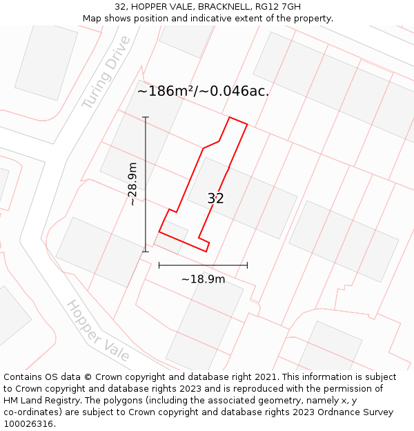 32, HOPPER VALE, BRACKNELL, RG12 7GH: Plot and title map