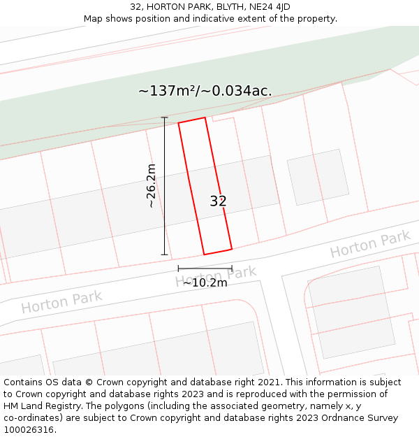 32, HORTON PARK, BLYTH, NE24 4JD: Plot and title map
