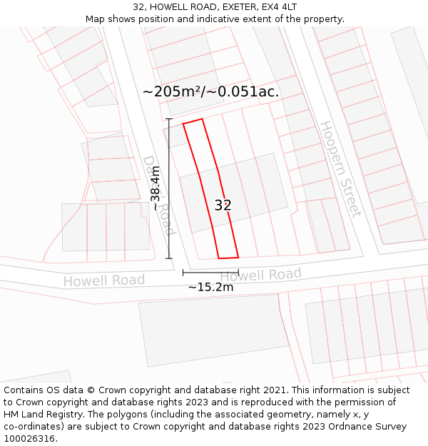 32, HOWELL ROAD, EXETER, EX4 4LT: Plot and title map