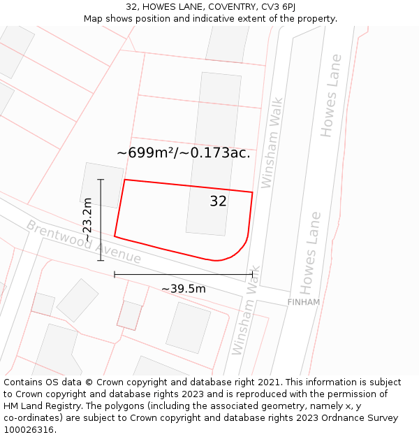 32, HOWES LANE, COVENTRY, CV3 6PJ: Plot and title map