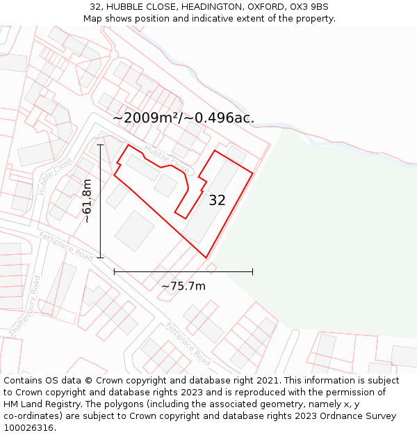 32, HUBBLE CLOSE, HEADINGTON, OXFORD, OX3 9BS: Plot and title map