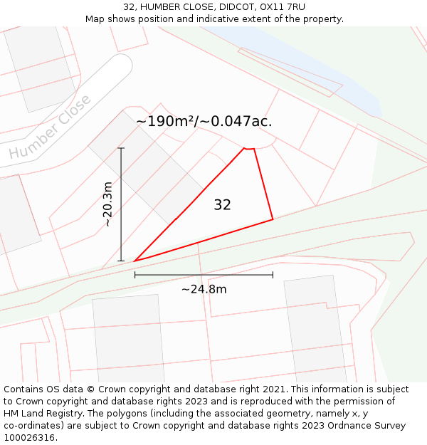 32, HUMBER CLOSE, DIDCOT, OX11 7RU: Plot and title map