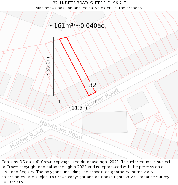 32, HUNTER ROAD, SHEFFIELD, S6 4LE: Plot and title map
