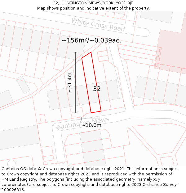 32, HUNTINGTON MEWS, YORK, YO31 8JB: Plot and title map