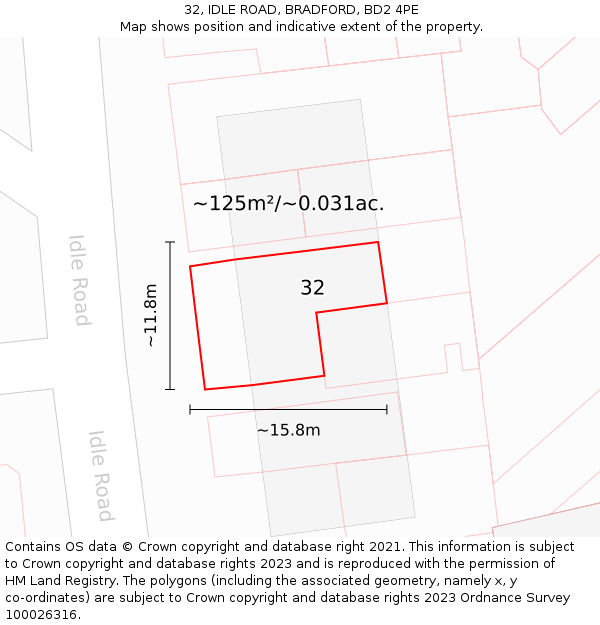 32, IDLE ROAD, BRADFORD, BD2 4PE: Plot and title map