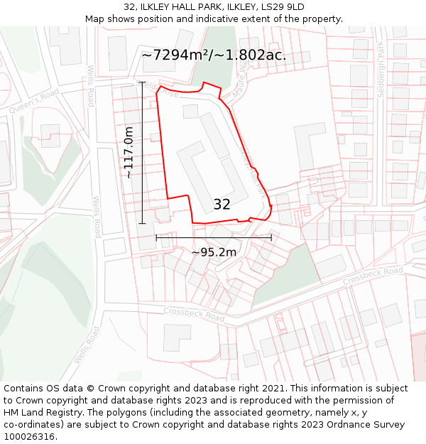 32, ILKLEY HALL PARK, ILKLEY, LS29 9LD: Plot and title map