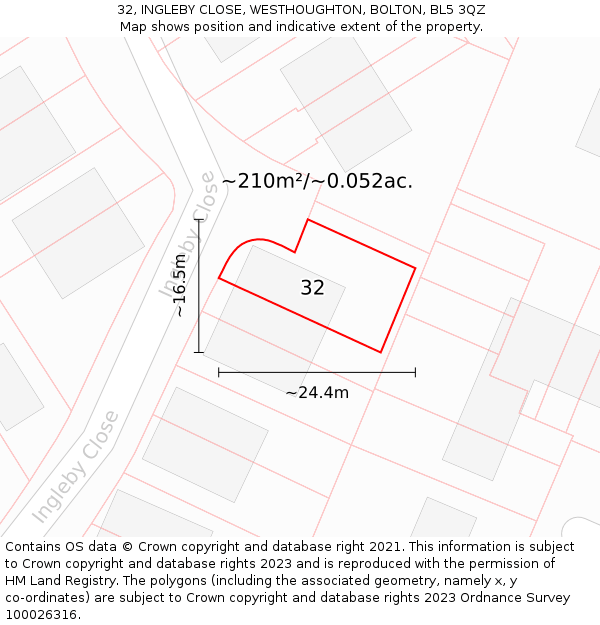32, INGLEBY CLOSE, WESTHOUGHTON, BOLTON, BL5 3QZ: Plot and title map